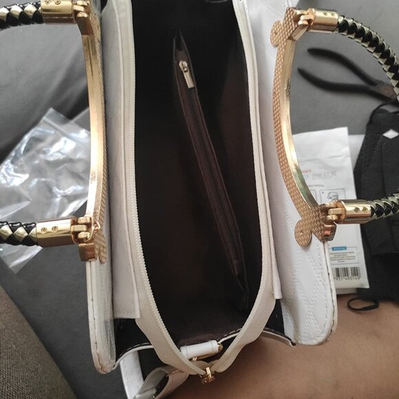 Neiman Marcus Shiny White Patent Leather Floral Charm Handbag - Picture 4 of 5